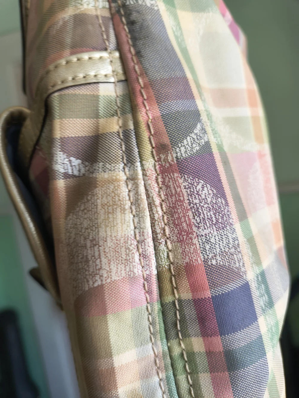 Coach Poppy Daisy Signature Coach Pastel Plaid Canvas Shoulder Bag with Gold Tag